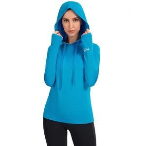 Bassdash Women's S UPF 50+ Sun Protection Hoodie Blue Fishing Long Sleeve Shirt